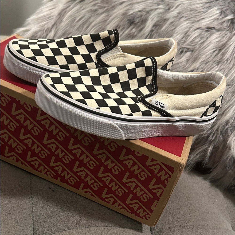 Vans Black and White Checkerboard Slip-Ons